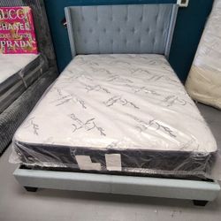 Full Platform Bed Frame With Mattress Pillow Top 