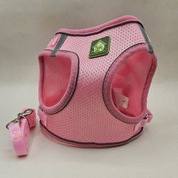 Pink large mesh lightweight puppy dog cat harness vest with leash 