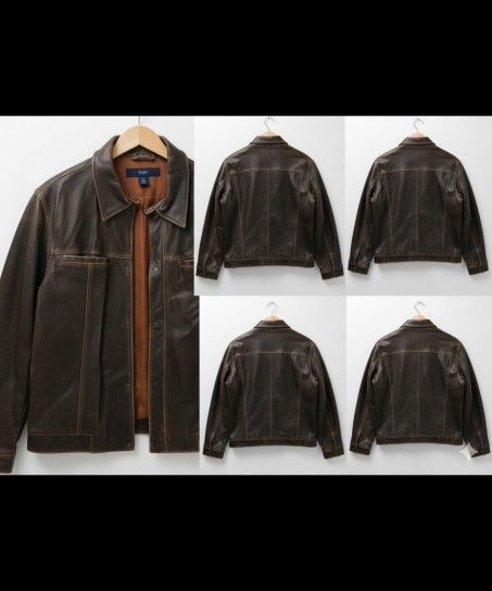Vintage GAP Brown Genuine Leather Jacket - Distressed Moto / Trucker - Men's M