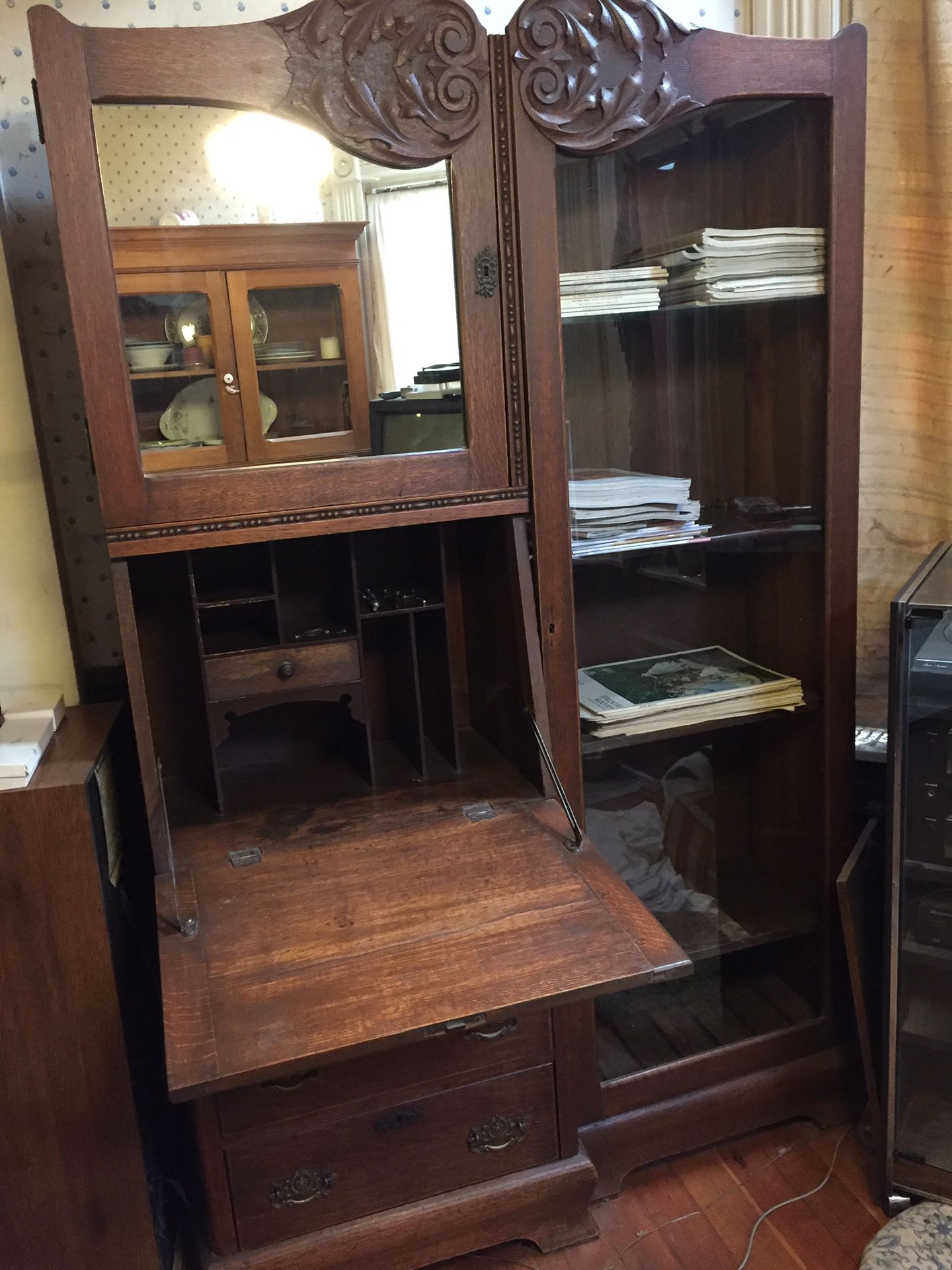 Antique secretary desk and cabinet