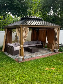 12' x 12' Hardtop Gazebo: Galvanized Steel Aluminum Metal Double Roof Gazebo Netting & Curtains