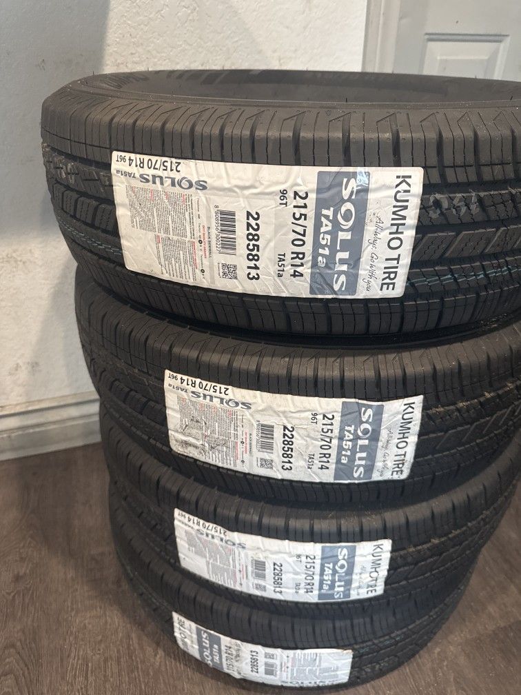 SET OF NEW TIRES, 215/70R14 KUMHO TIRES, INCLUDING MOUNTING AND BALANCING. ASK ME FOR ANY SIZE OR BRAND, LLANTAS NUEVAS