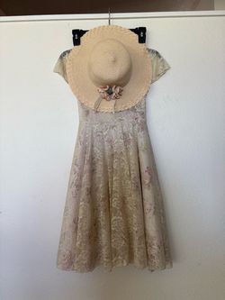 Brand New With Tag Kid’s Girls Lace Dress & Straw Hat Set, Purchased in Japan, Size 150(US 12) Soft Good Quality Lace, Length 35”