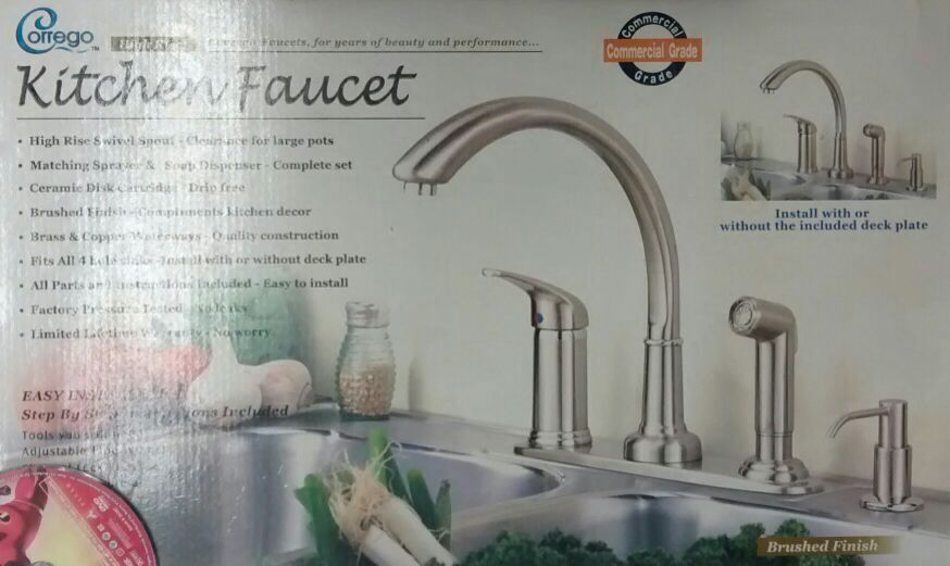 NEW Corrego High Rise Kitchen Faucet Set Commercial Grade Brushed Finish