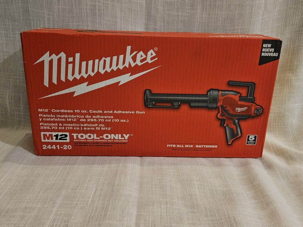 Milwaukee 2441-20 M12 12V Lithium-Ion Cordless 10 oz. Adhesive and Caulk Gun (Tool-Only)