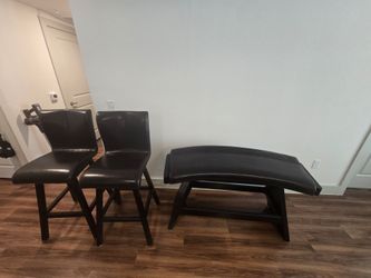Dark Brown Faux Leather Bar Stools and Bench Set