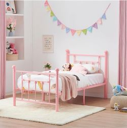 Pink Twin size metal bed frame