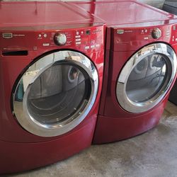 Red Maytag Front Loading Washer And Stackable Gas Dryer Set 