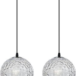 Pendant Lights - 2 Pack Hand-Blown Clear Glass Pendant Lights for Kitchen, Modern Elegance for Kitchen Islands and Dining Rooms, Brushed Nickel Finish
