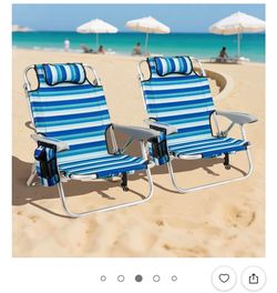 ( NEW IN BOX ) 2 PCS Folding Beach Chairs for Adults Lightweight Aluminum Lounge Chair for Picnic