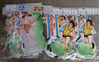 Vintage soccer player cut-outs, FIFA World Cup party decor