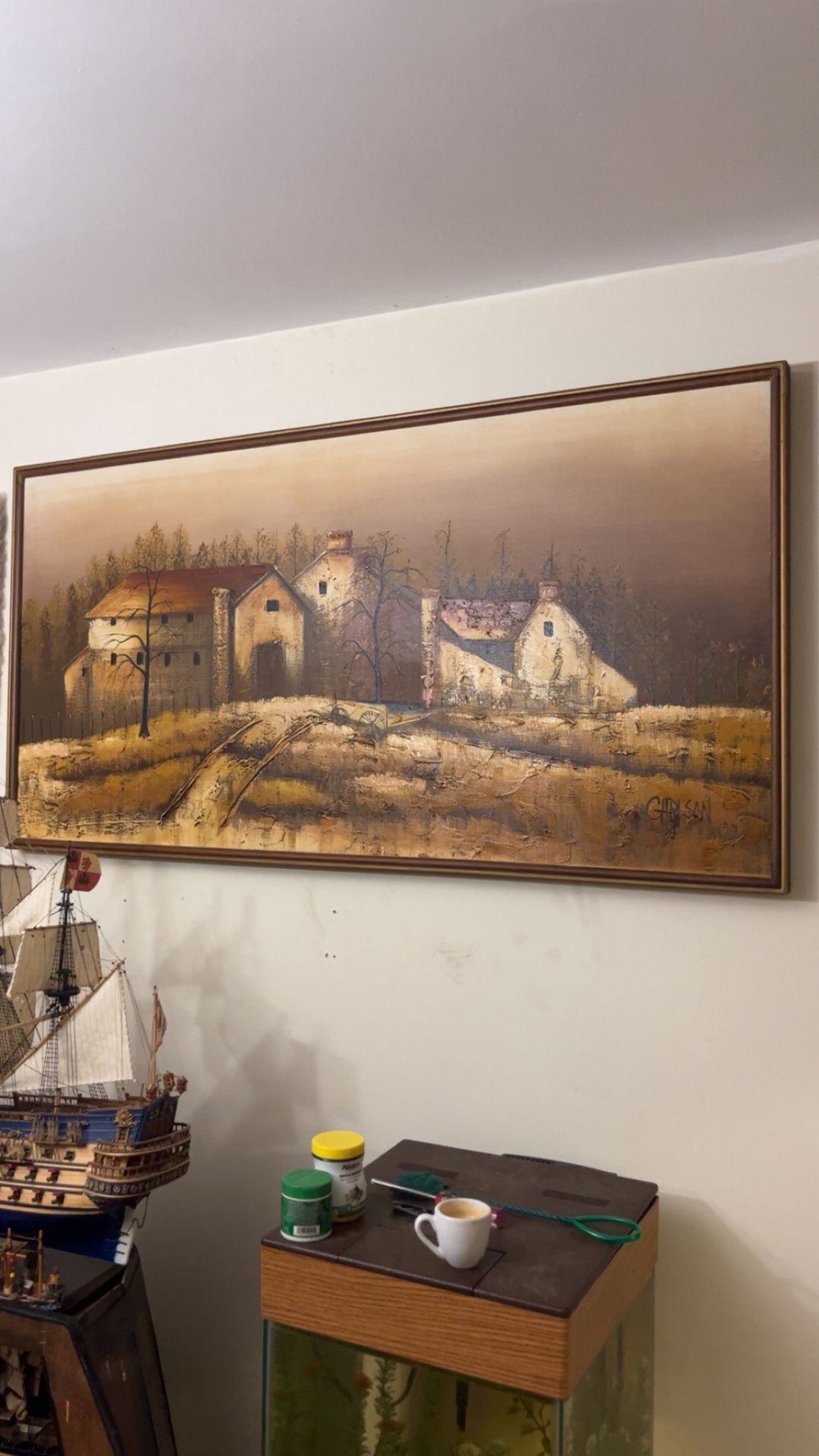 Original Farm Scene Oil Painting Signed Fine Art