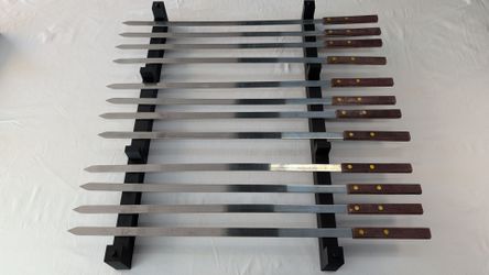 12 Pcs Skewers Holder Plastic Shish Kabob Long Rack BBQ.