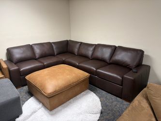 Dark Brown Or Carmel Brown Quality Leather L-Shaped Sectional Sofa