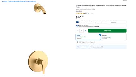 Kohler pitch vibrant brushed moderne brass shower only headless kit