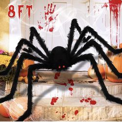 Baisoo 8FT Halloween Spider Decorations, 96 IN Halloween Giant Spider Huge Plush Toy Simulation Spider, Realistic Hairy Fake Spider Halloween Haunted 