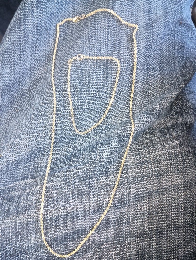 10k Solid Gold Rope Chain And Bracelet