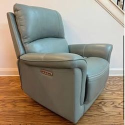 Blue-Gray Leather Power Recliner Chair with Power Headrest & USB
