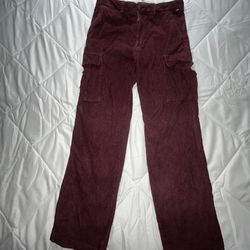 Vans Men’s Relaxed Loose Fit Burgundy Maroon Corduroy Cargo Skater Pants Size 32