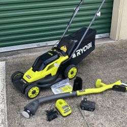 Ryobi 13 Inch Mower W Weedeater And 4ah Battery And Charger 