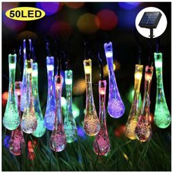 23ft 50 LED Two-Way Charging Solar String Lights Outdoor, USB Charging and Solar Powered String Lights, Waterproof Decorative Fairy Lightning w/ 8 Mod