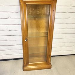 Vintage Wood & Glass Mid-Size Locking Curio Cabinet