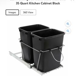 Sliding Pull Out Double Trash Bins 35 Quart Kitchen Cabinet Black