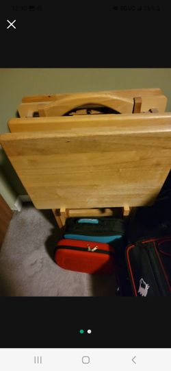 Snack Tray Tables 5 Piece Set Solid Oak BRAND NEW