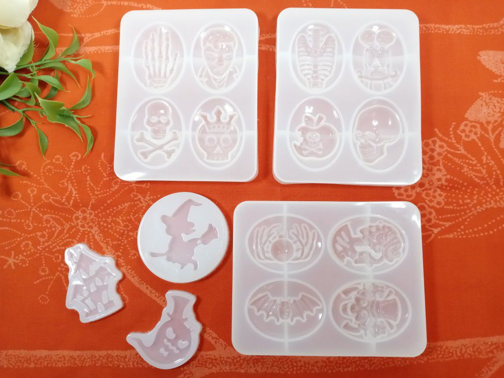 6 Halloween Resin Molds. Witch Resin Mold. Spider Mold. Skull Resin Mold. Halloween Silicone Mold.