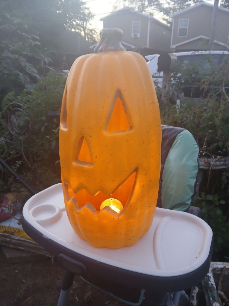 Tall Plastic Pumpkin Battery Operated With A Disco Ball Light 