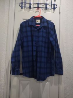 Blue Plaid Long Sleeve Button-Up Shirt