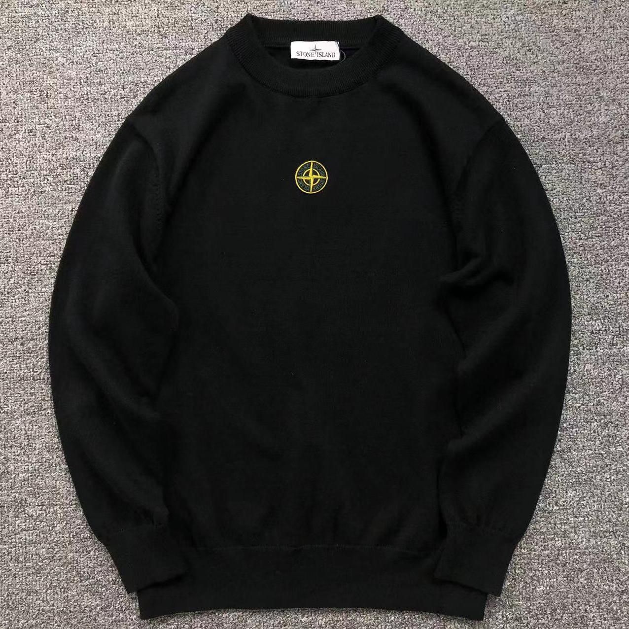 Stone Island Yellow Embroidered Print Black Hoodie