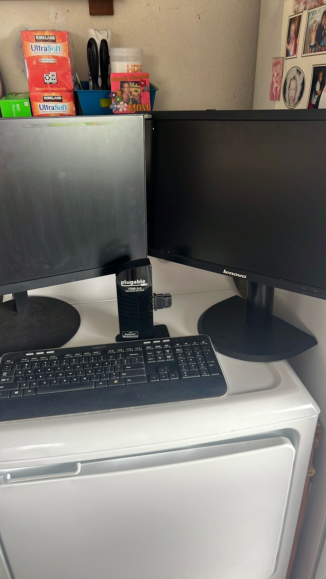 Two monitors docking station and keyboard