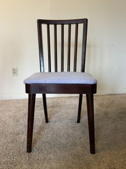 Solid Wood Ladder-Back Dining Chair with Padded Seat - Dark Finish, Good Used Condition 