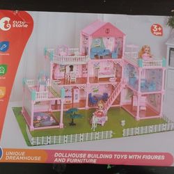 cute stone doll house building toys with dolls & furniture
