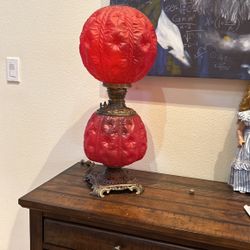 Red Satin Drape Lamp Converted To Plug Antique 