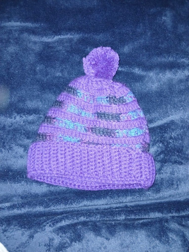 Purple Knitted Pompom Winter Hat