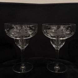 Set of 6 Princess House Heritage Floral Etched Margarita Glasses | Vtg etched