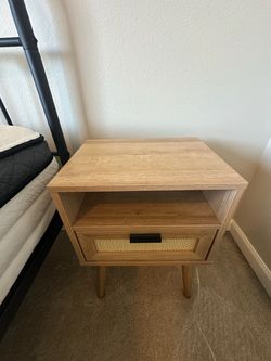 Matching Cane-Accent Nightstands – Mid-Century Modern – Set of 2