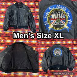 Vintage 1989 Black Leather Bomber “The Who” 25th Anniversary Jacket Men’s XL