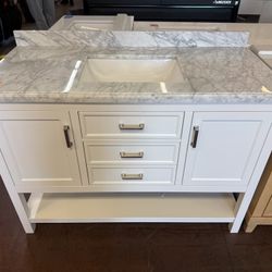 Everett 49 in. Single Sink White Bath Vanity with White Carrara Marble Top