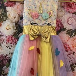 Girls size 7 unicorn birthday rainbow’s dress 