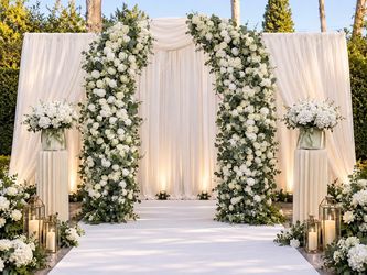 White floral arches
