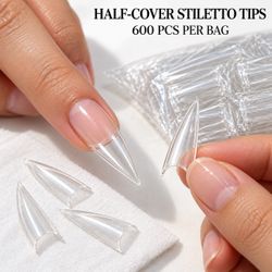 NBD 600-Piece Clear Half-Cover Stiletto Nail Tips