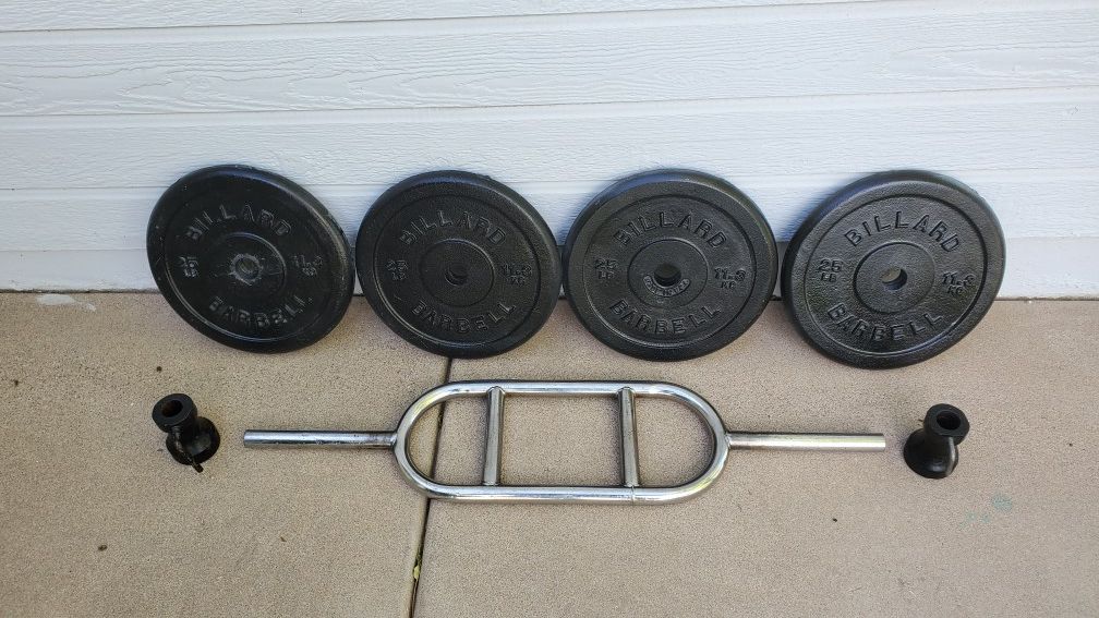 tricep bar with 100 lbs of weight