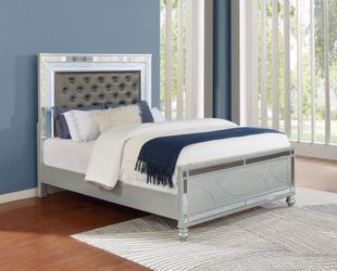 Silver Mirrored Bed Frame with Tufted Headboard- shop now pay later