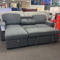 NEW ARRIVAL🛑Stunning Grey Pull Out Sectional With Storage Chaise $599 