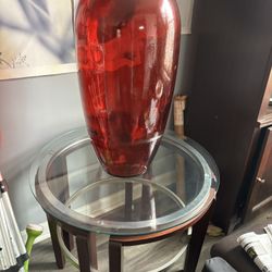 Two Glass End Tables And Glass Cocktail Table 