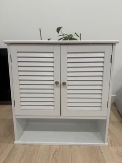 White Wood Cabinet with Shutter Doors