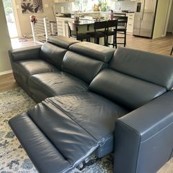 Blue Leather Electric Reclining Sofa